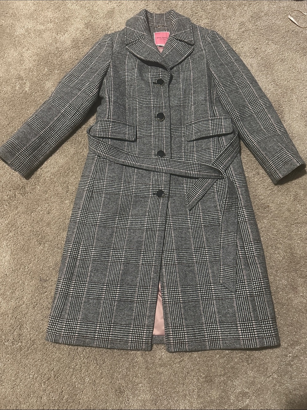 Kate Spade Plaid Wool-Blend Long Coat